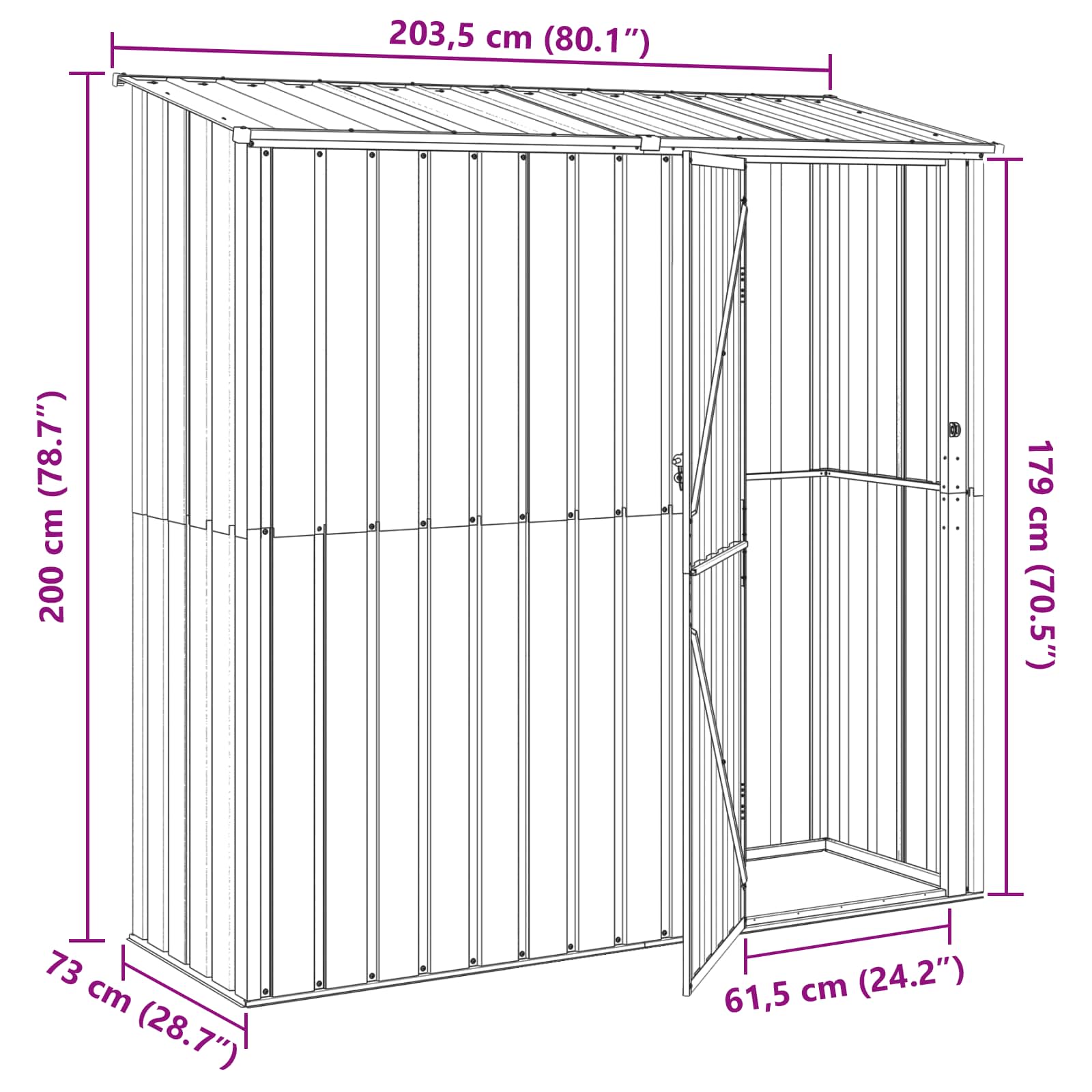 Garden Sheds Anthracite 203.5 x 73 x 200 cm Metal