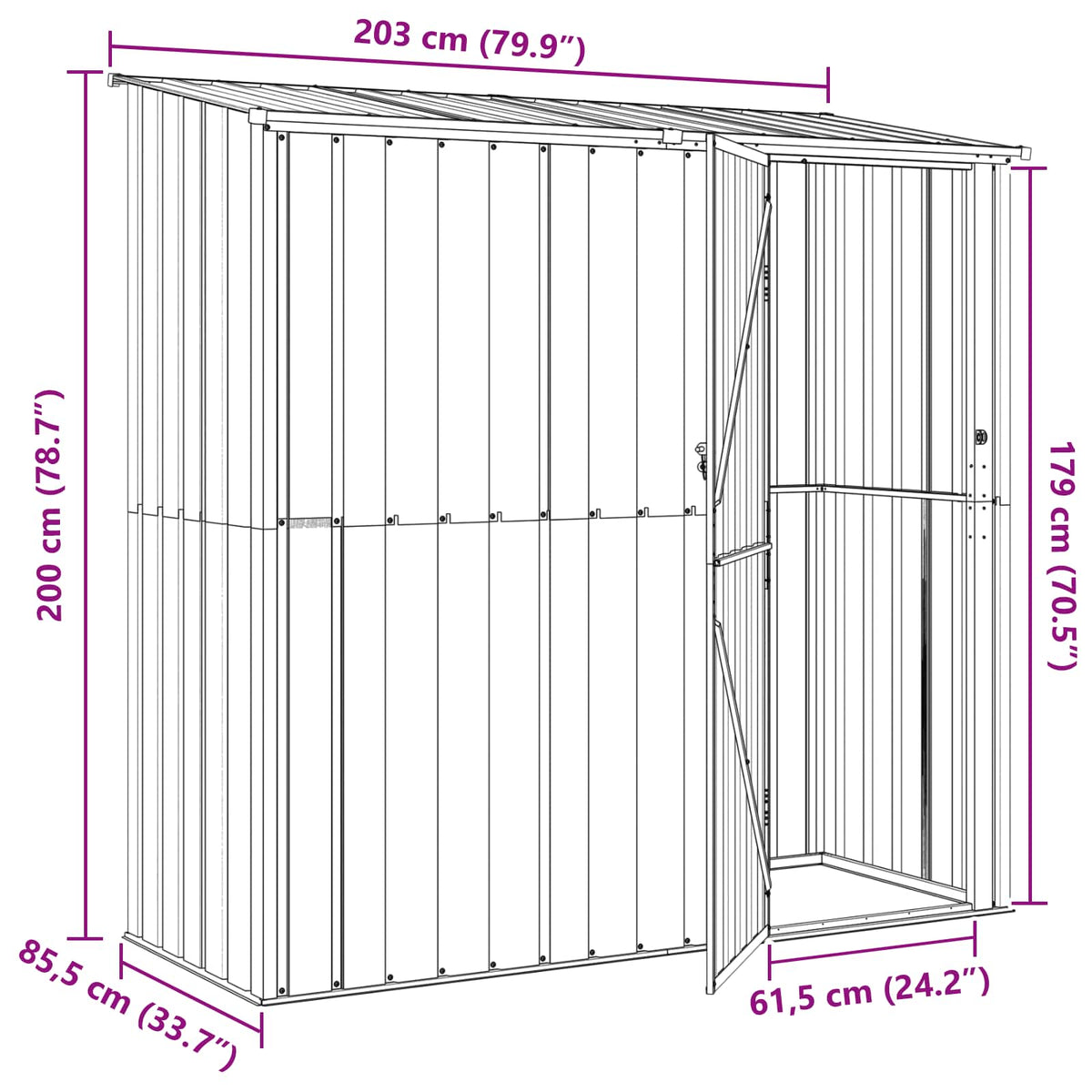Garden Sheds Anthracite 203 x 85.5 x 200 cm Metal