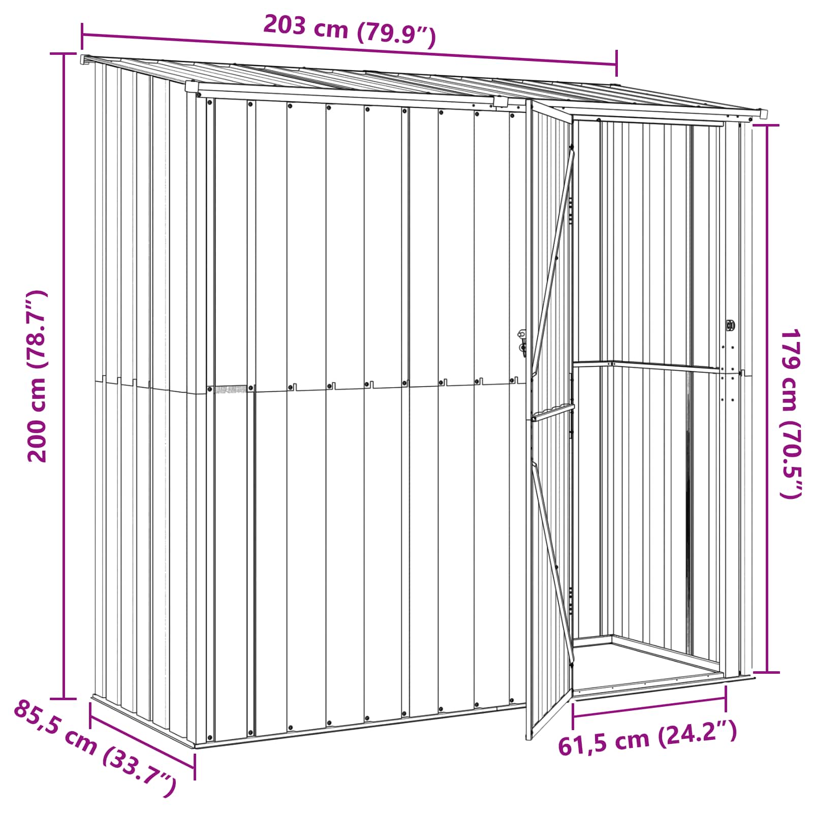 Garden Sheds Anthracite 203 x 85.5 x 200 cm Metal