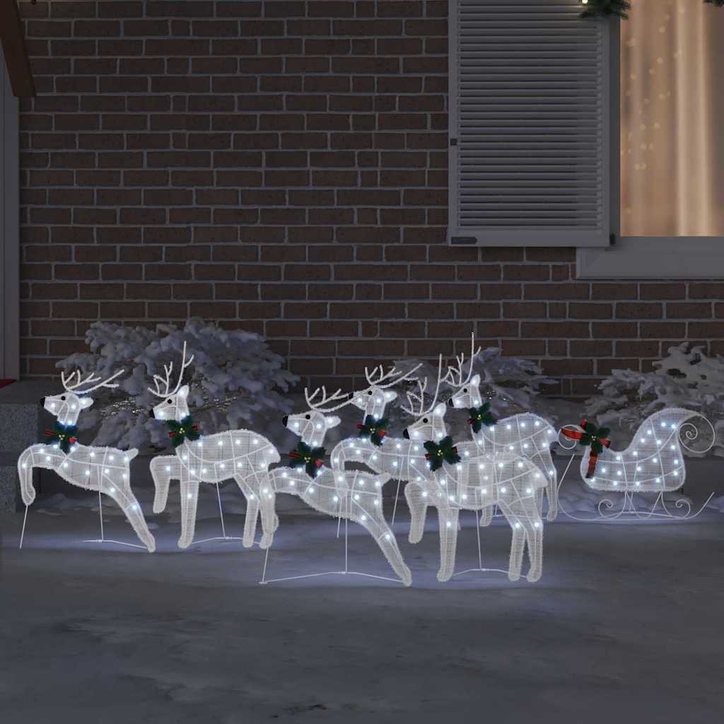 LED Reindeers 7 pcs White Fabric