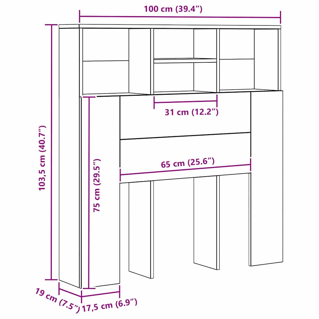 Headboard Cabinet with Shelf Artisan Oak 100 x 19 x 103,5 cm