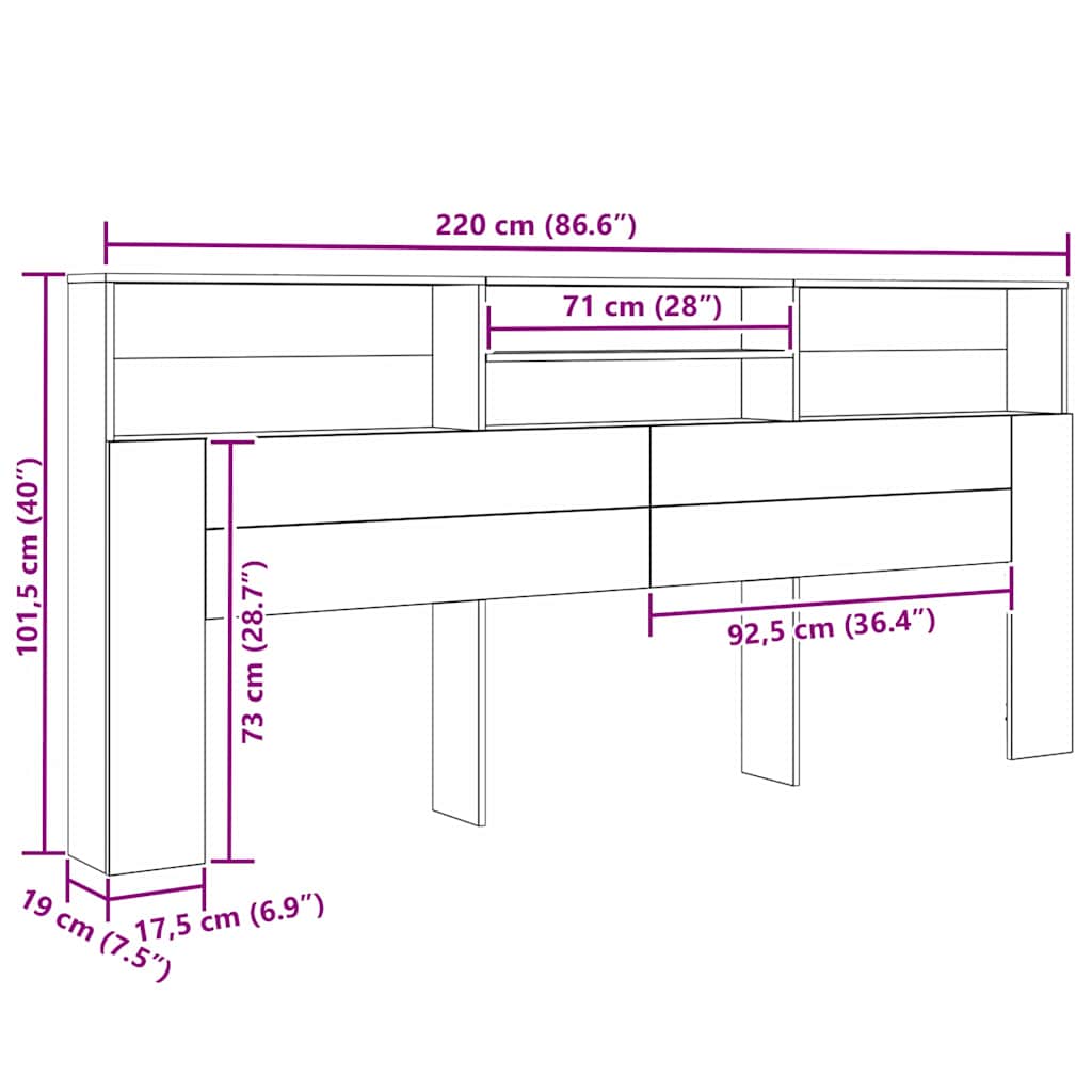 Headboard Cabinet with Shelf Artisan Oak 220 x 19 x 101,5 cm