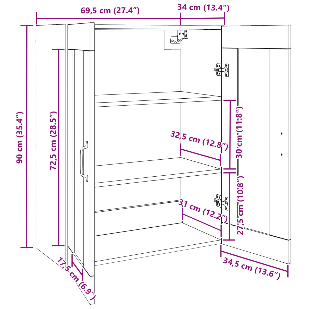 Storage Cabinet Wall-mounted Black Oak 69,5 x 34 x 90 cm