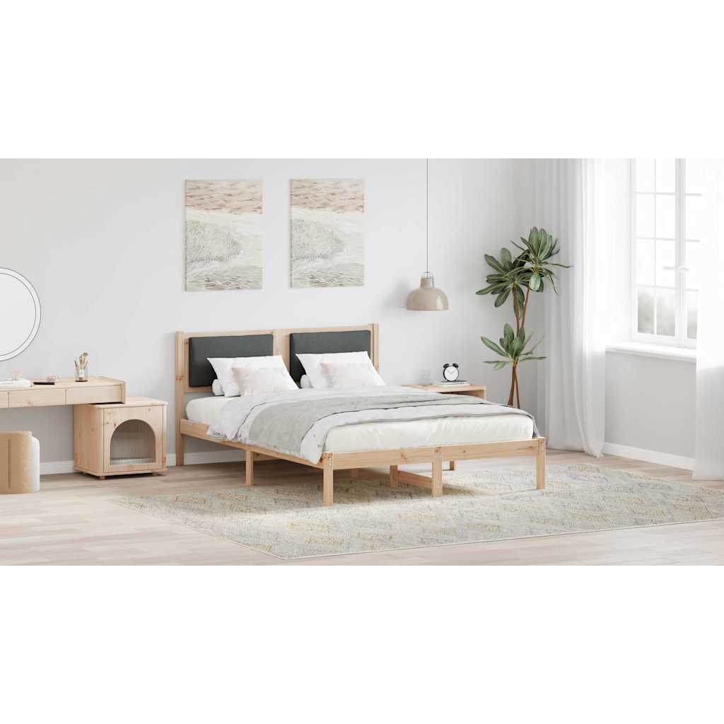 Bed Frame with Headboard Dark Grey 135 x 190 cm Solid Pine Wood