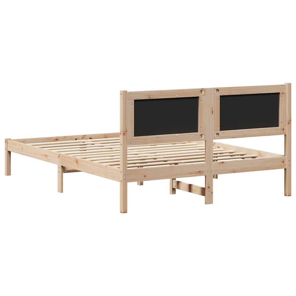 Bed Frame with Headboard Dark Grey 135 x 190 cm Solid Pine Wood