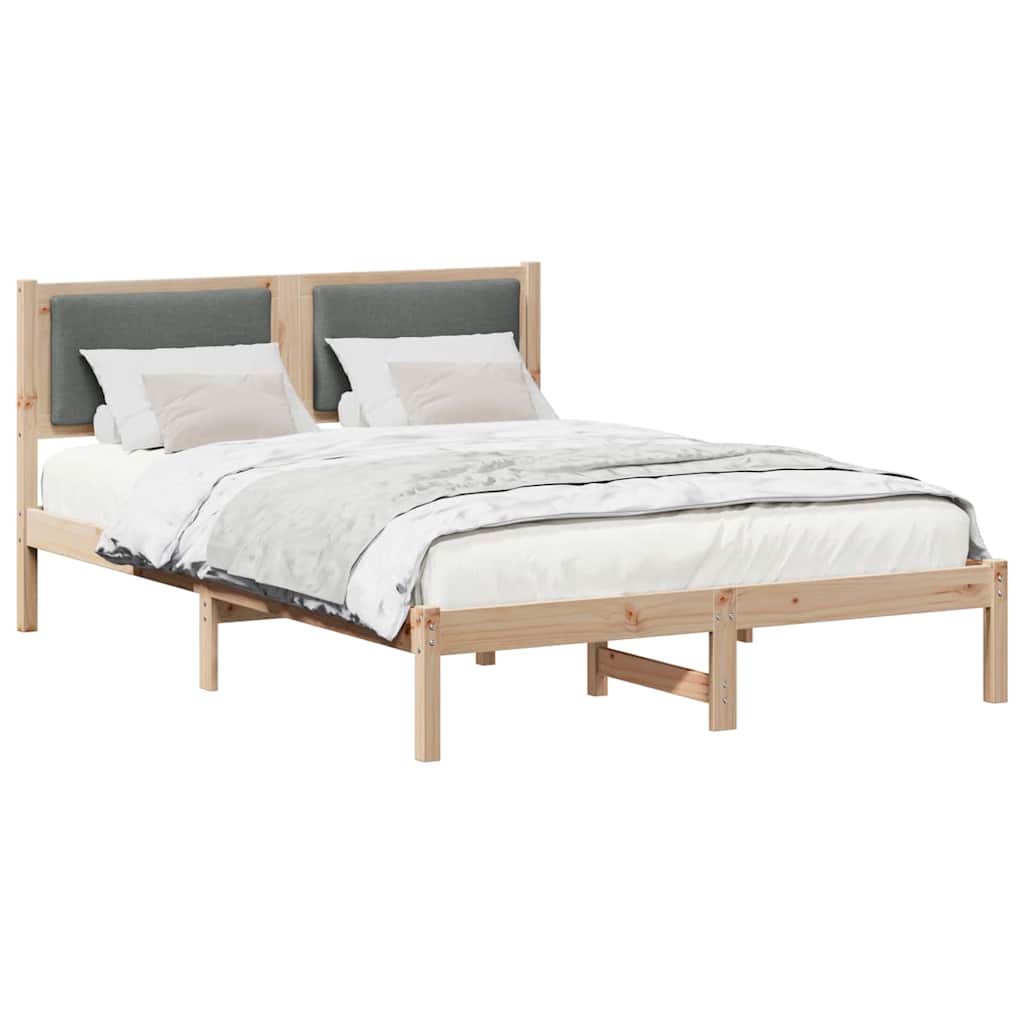 Bed Frame with Headboard Dark Grey 135 x 190 cm Solid Pine Wood