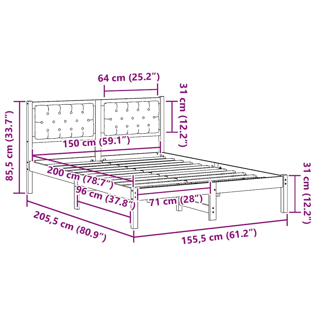 Bed Frame with Headboard Dark Grey 150 x 200 cm Solid Pine Wood