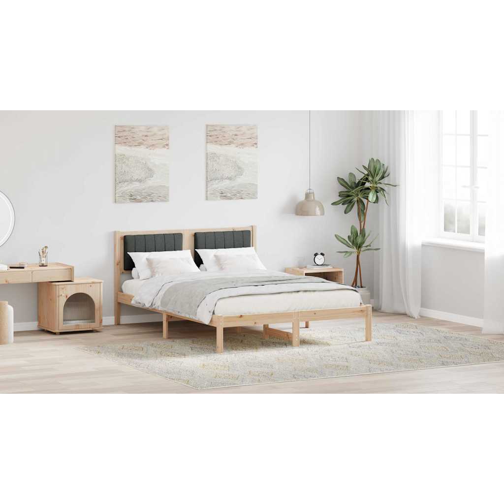 Bed Frame with Upholstered Headboard Dark Grey 135 x 190 cm
