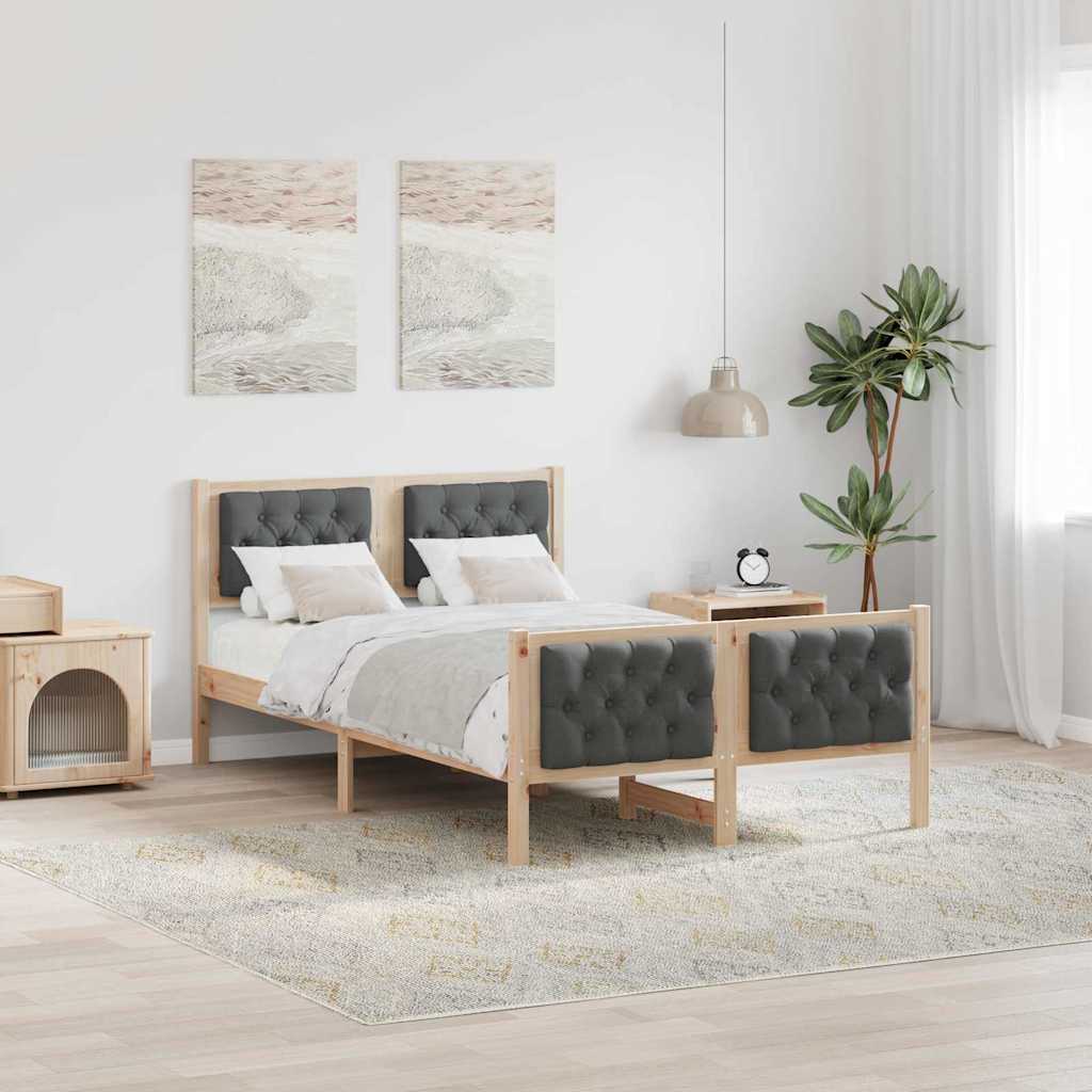 Bed Frame with Headboard Dark Grey 135 x 190 cm Solid Pine Wood