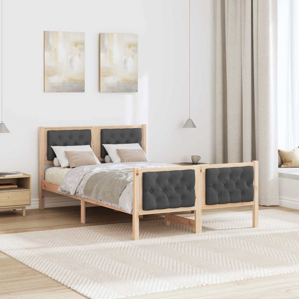 Bed Frame with Headboard Dark Grey 135 x 190 cm Solid Pine Wood
