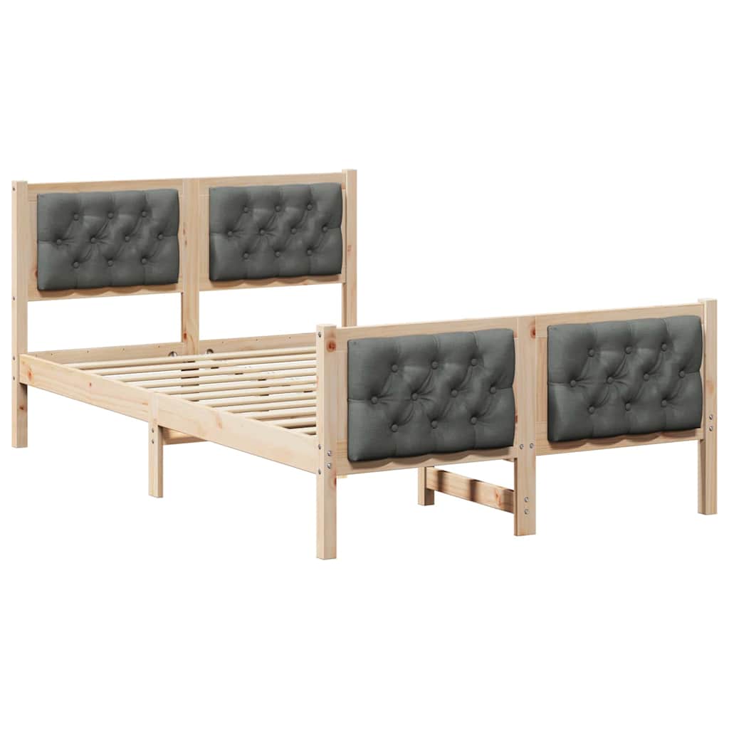 Bed Frame with Headboard Dark Grey 135 x 190 cm Solid Pine Wood