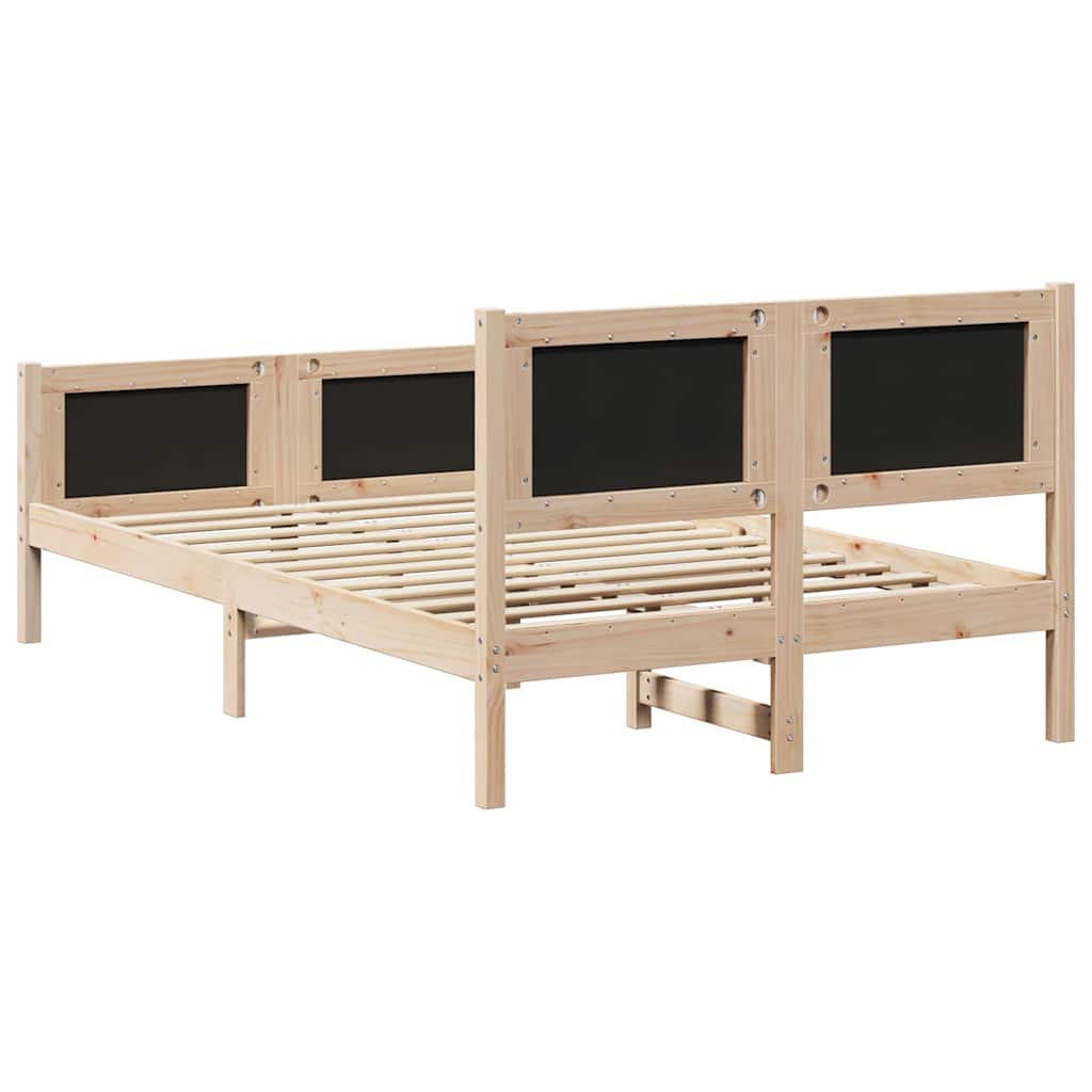 Bed Frame with Headboard Dark Grey 135 x 190 cm Solid Pine Wood