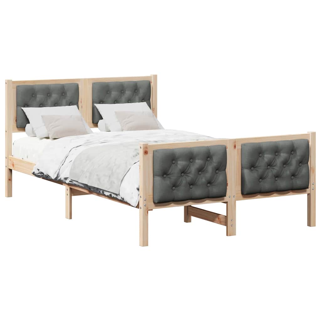 Bed Frame with Headboard Dark Grey 135 x 190 cm Solid Pine Wood
