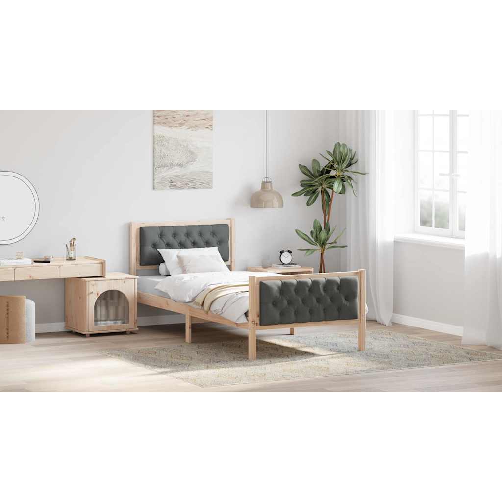Bed Frame with Headboard Dark Grey 90 x 190 cm Solid Pine Wood