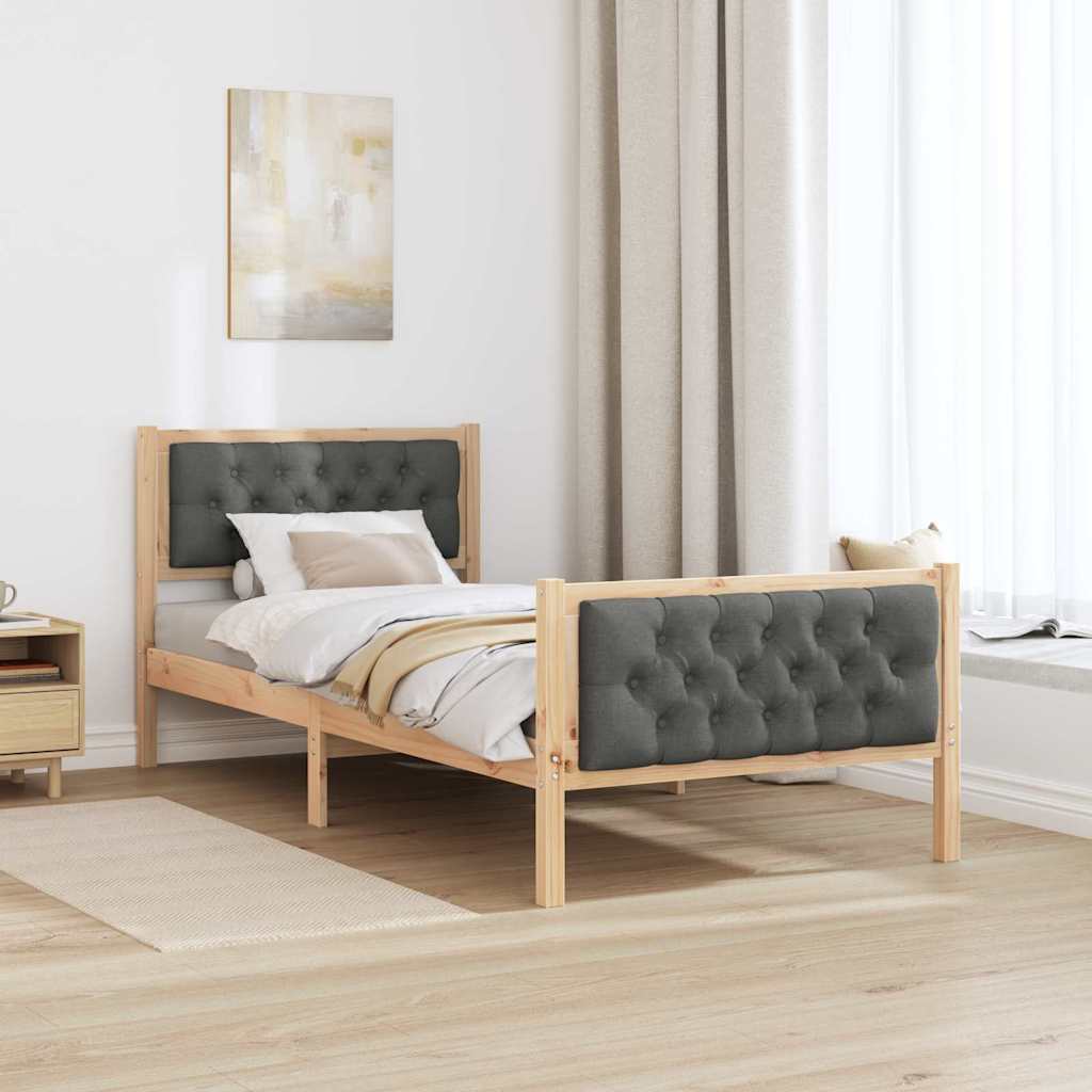 Bed Frame with Headboard Dark Grey 90 x 190 cm Solid Pine Wood