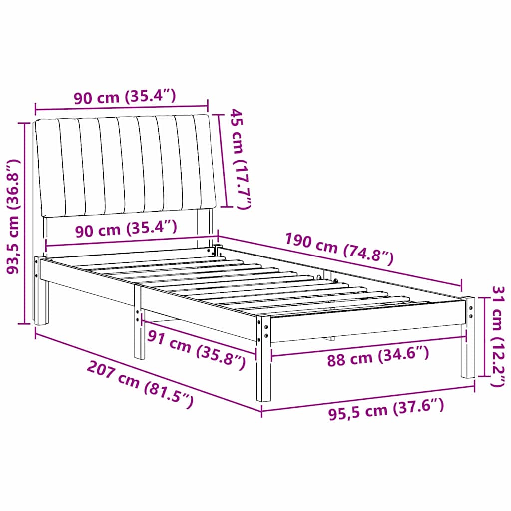Bed Frame with Headboard Brown 90 x 190 cm Solid Pine Wood