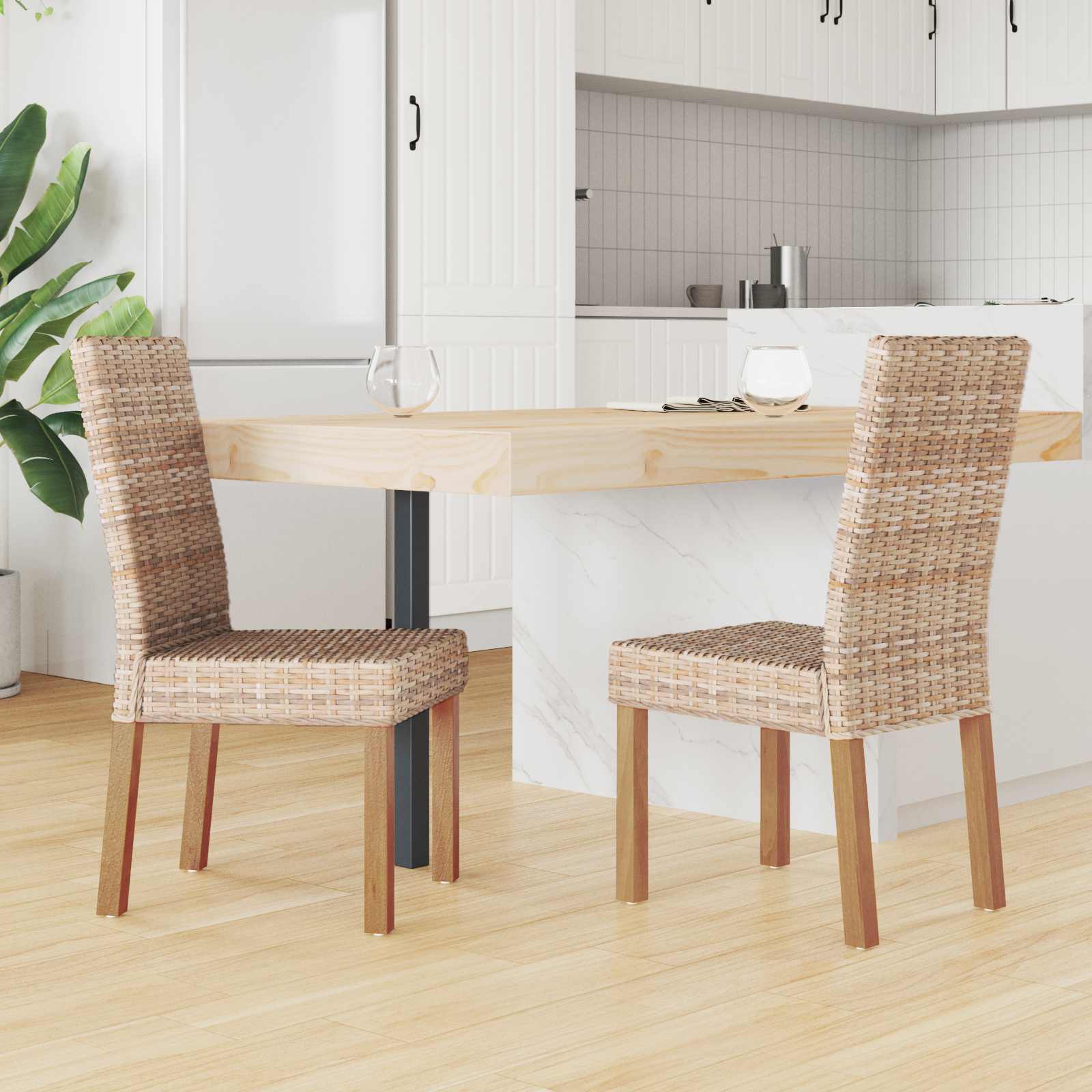 Dining Chair GENDT 2 pcs Kubu Rattan and Solid Mahogany Wood