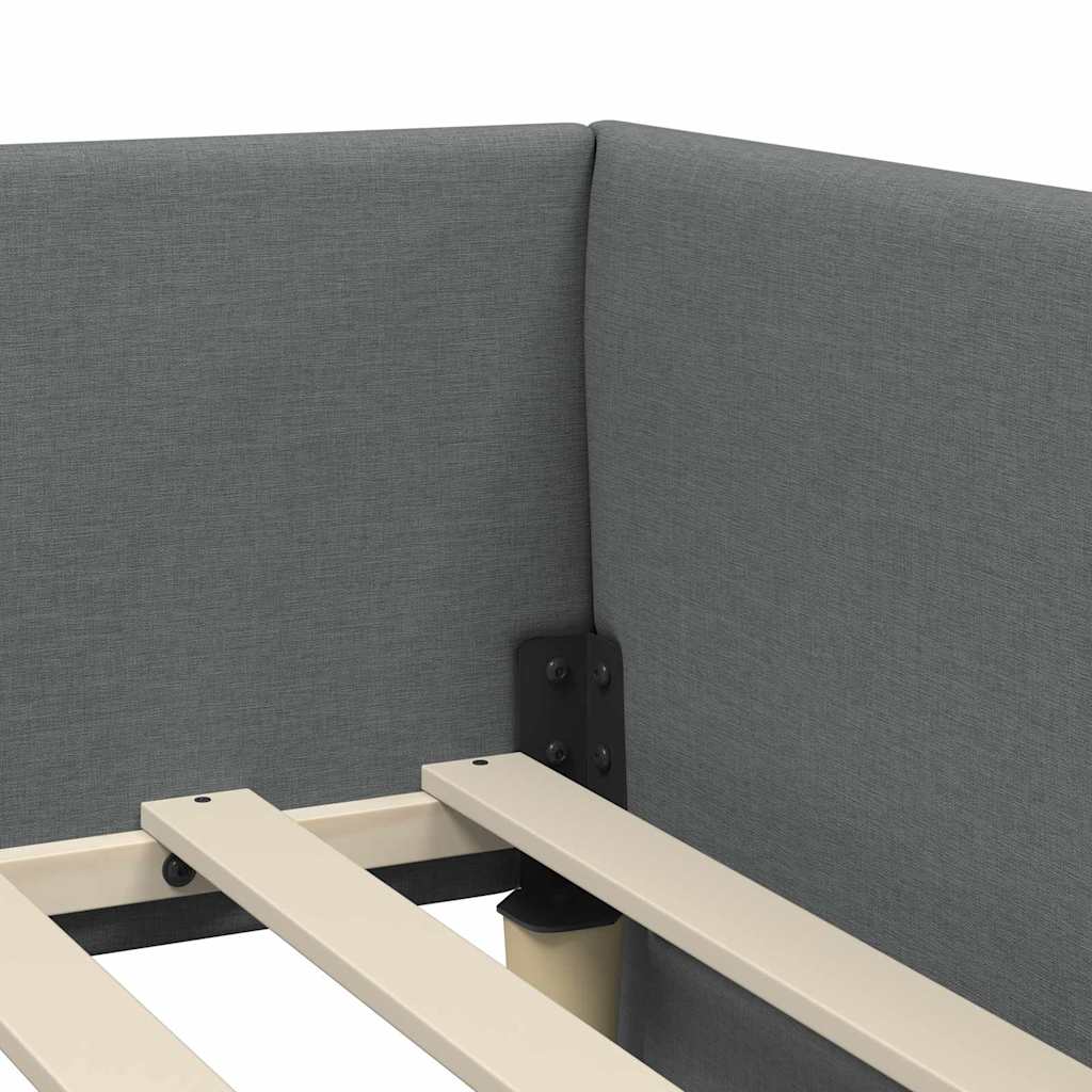 Corner Bed Frame with Headboard Dark Grey 90 cm x 190 cm Fabric