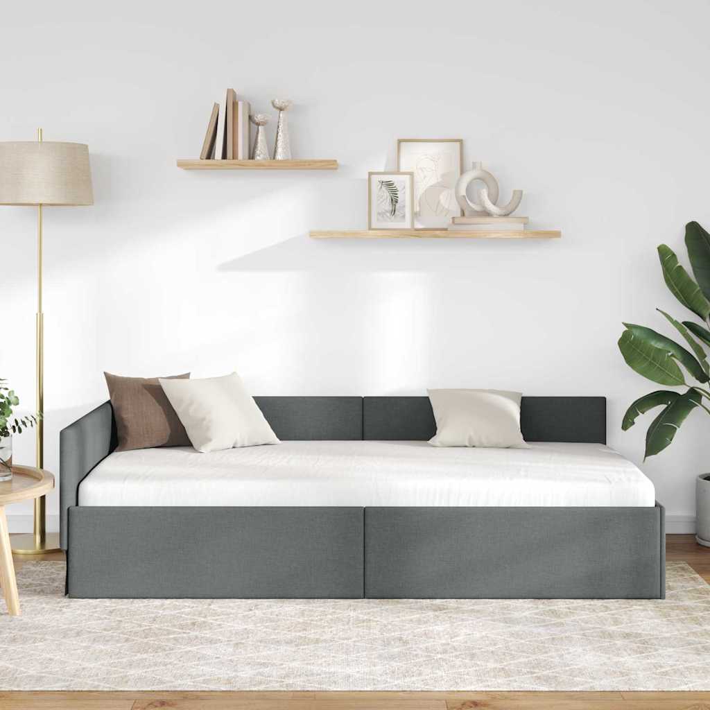 Corner Bed Frame with Headboard Dark Grey 90 cm x 190 cm Fabric