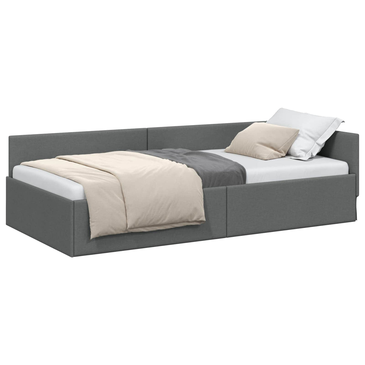 Corner Bed Frame with Headboard Dark Grey 90 cm x 190 cm Fabric