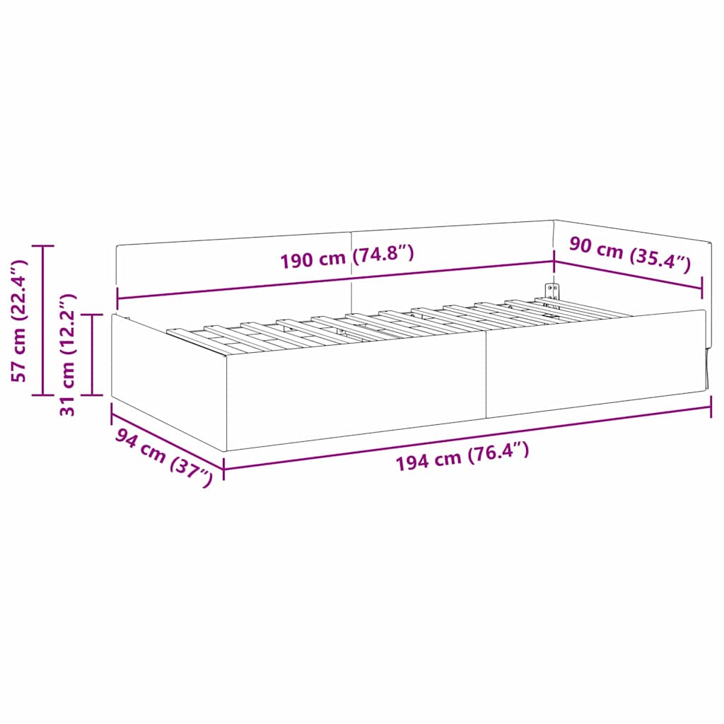Corner Bed Frame with Headboard Dark Grey 90 cm x 190 cm Fabric