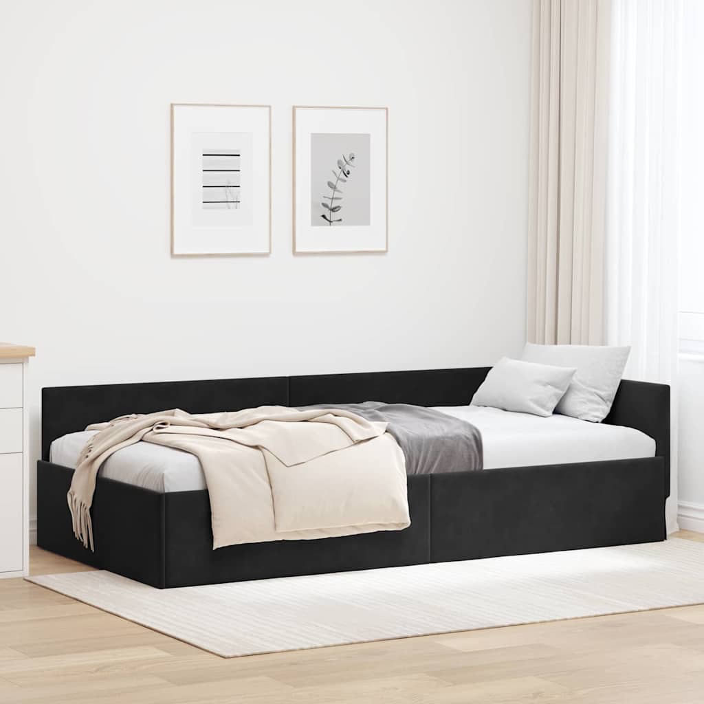 Corner Bed Frame with Headboard Black 90 cm x 190 cm Velvet
