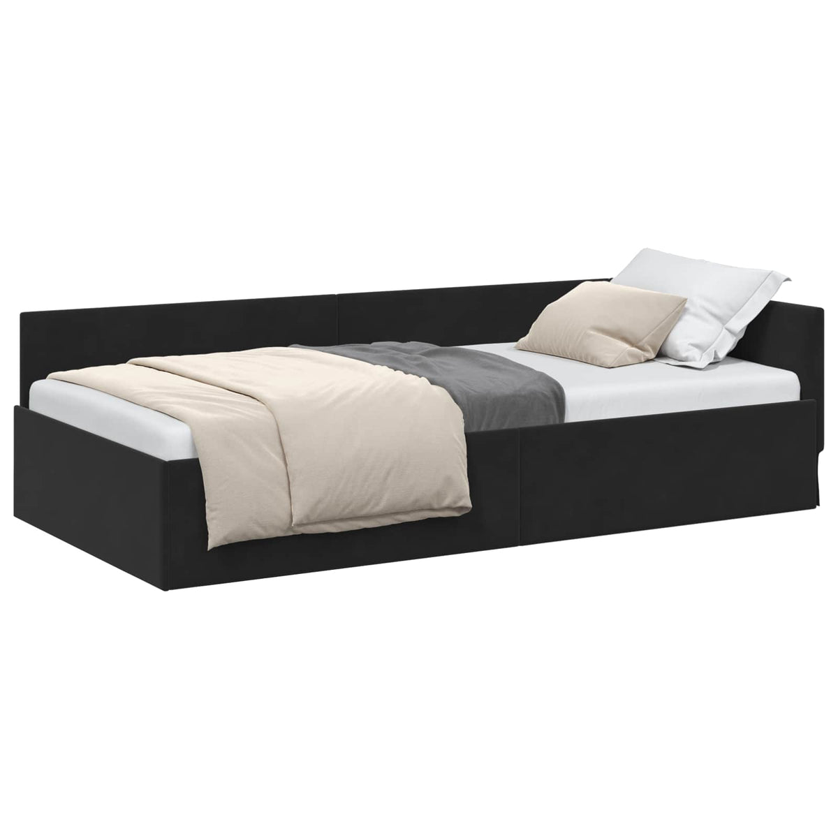 Corner Bed Frame with Headboard Black 90 cm x 190 cm Velvet