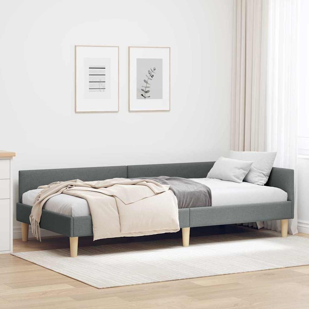Corner Bed Frame Dark Grey 90 x 190 cm Fabric