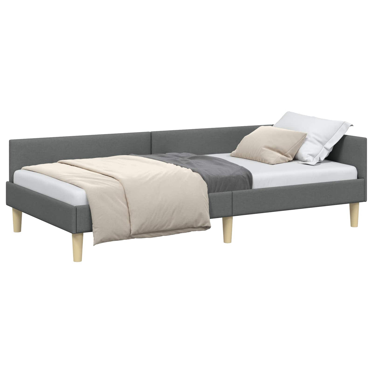 Corner Bed Frame Dark Grey 90 x 190 cm Fabric