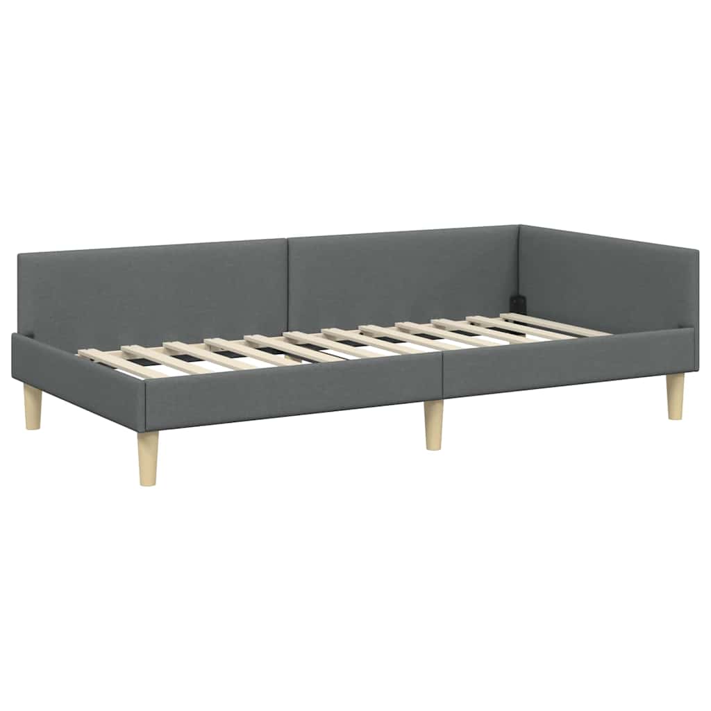 Corner Bed Frame Dark Grey 90 x 190 cm Fabric