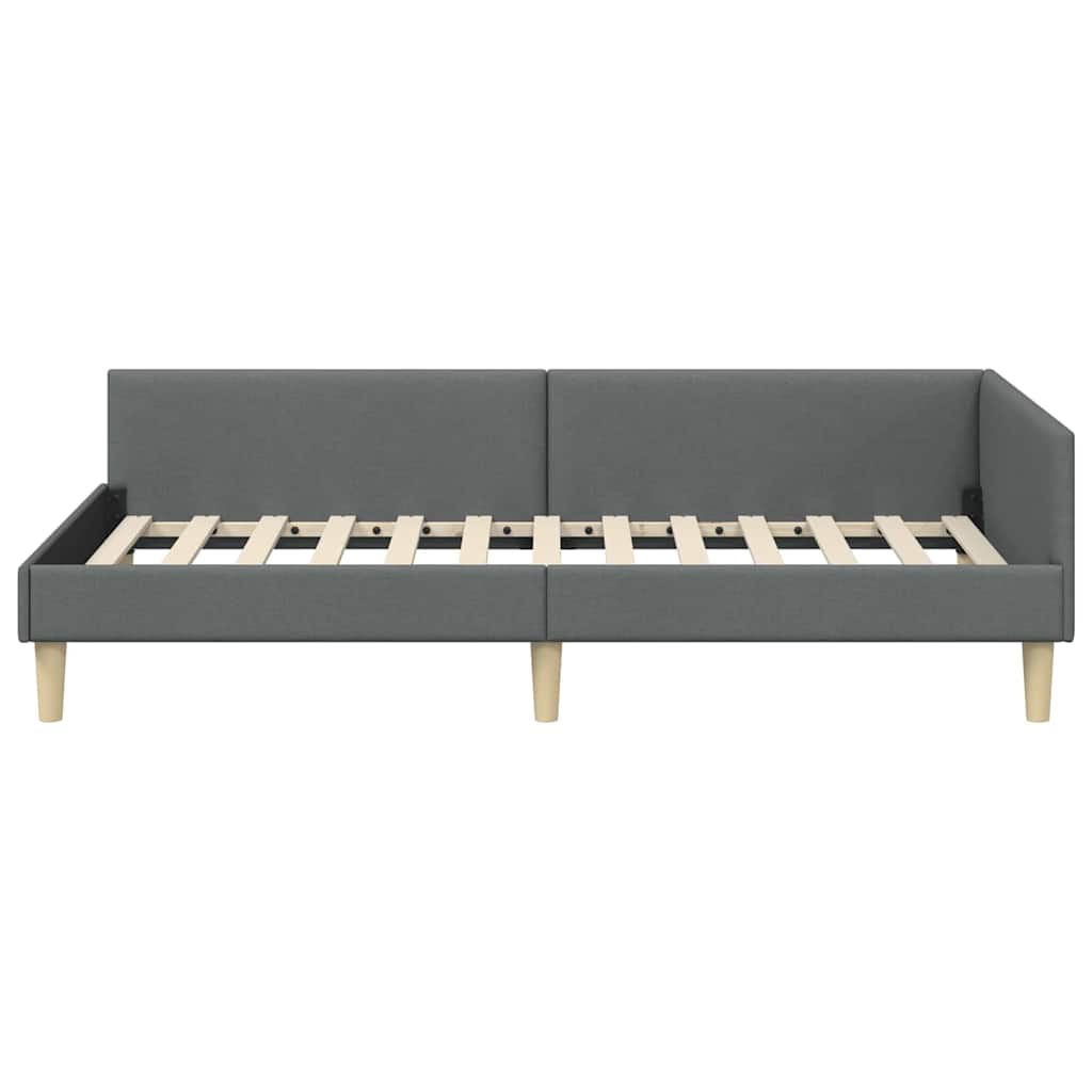 Corner Bed Frame Dark Grey 90 x 190 cm Fabric
