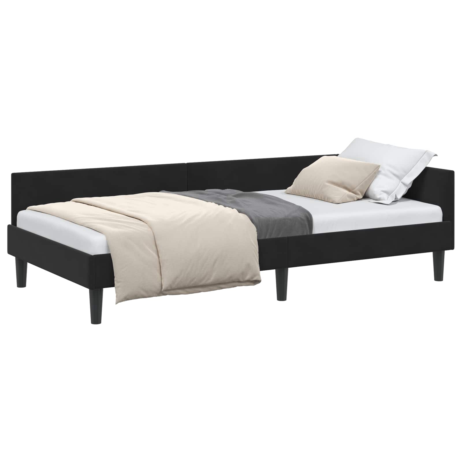 Corner Bed Frame with Headboard Black 90 cm x 190 cm Velvet