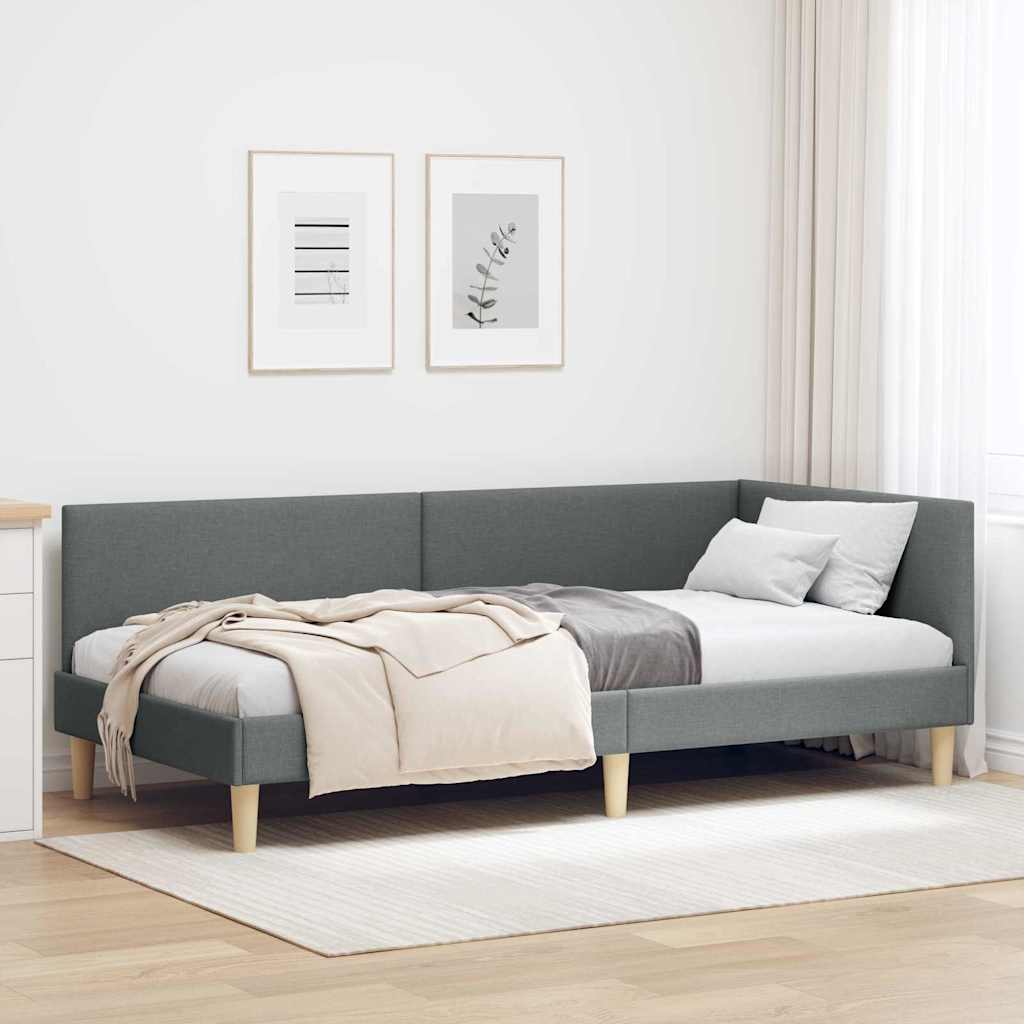 Corner Bed Frame Dark Grey 90 cm x 190 cm Fabric and Plywood