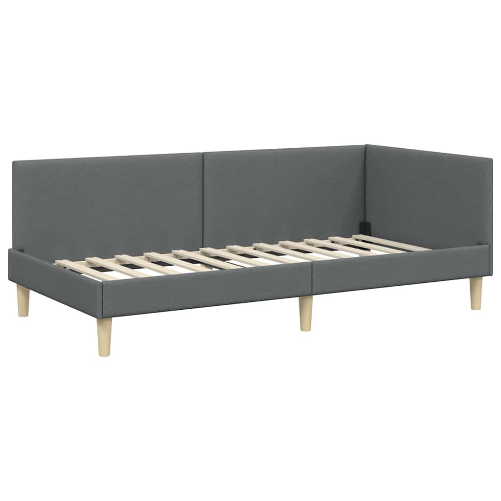 Corner Bed Frame Dark Grey 90 cm x 190 cm Fabric and Plywood