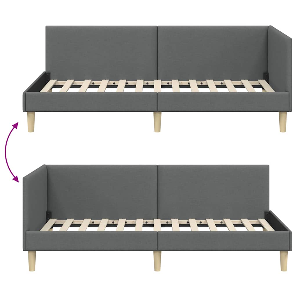 Corner Bed Frame Dark Grey 90 cm x 190 cm Fabric and Plywood