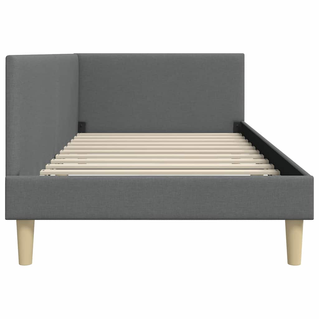 Corner Bed Frame Dark Grey 90 cm x 190 cm Fabric and Plywood