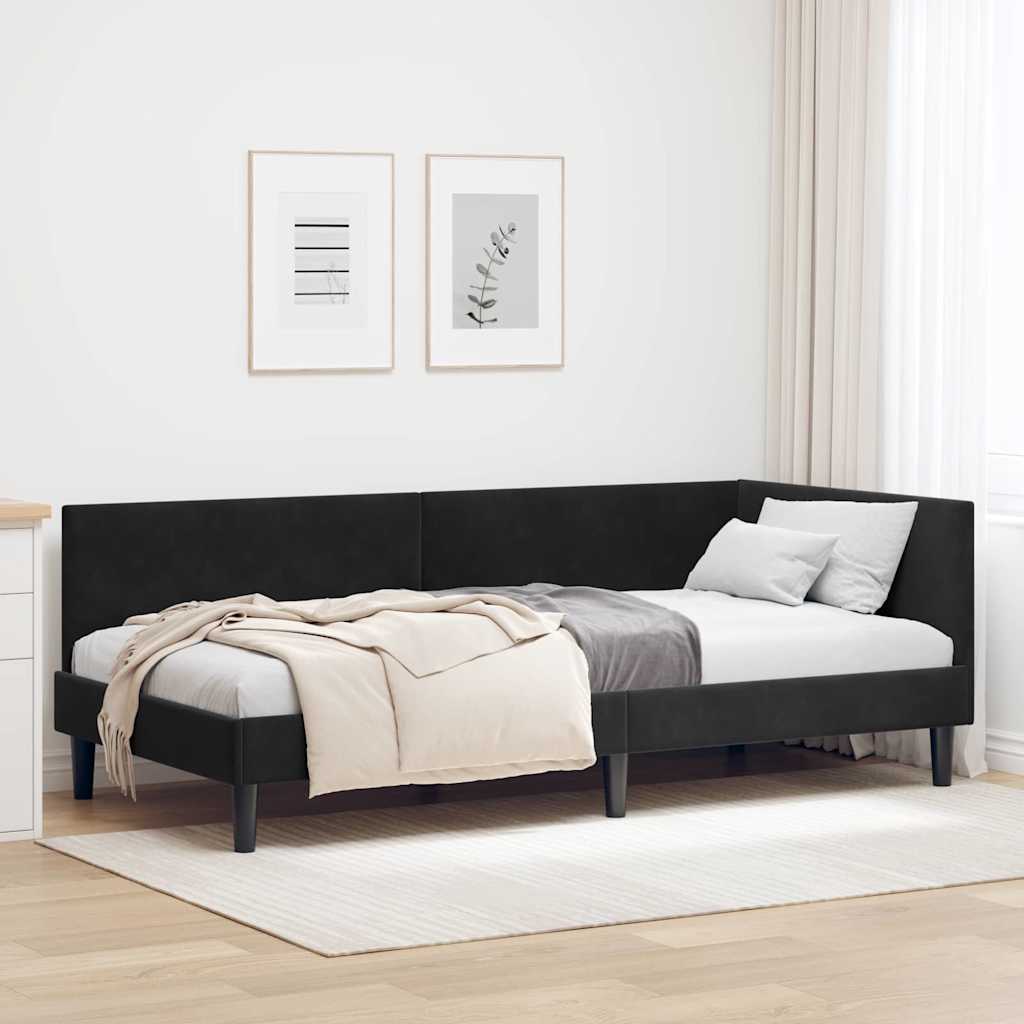 Corner Bed Frame with Headboard Black 90 cm x 190 cm Velvet
