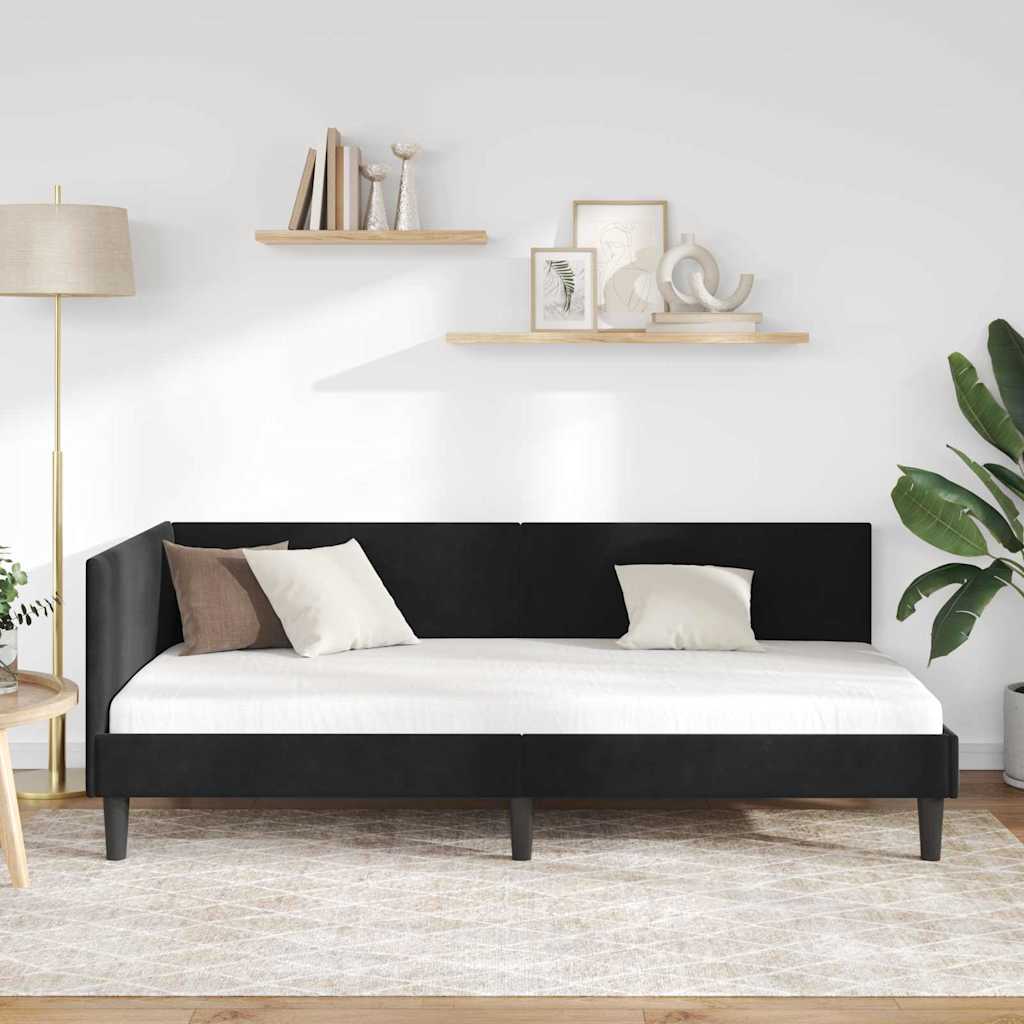 Corner Bed Frame with Headboard Black 90 cm x 190 cm Velvet
