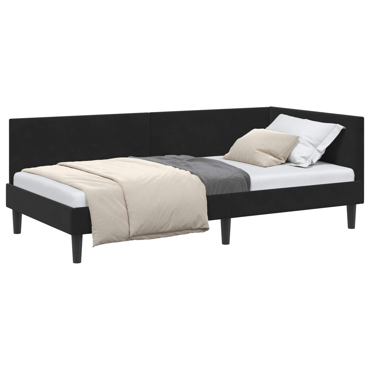 Corner Bed Frame with Headboard Black 90 cm x 190 cm Velvet