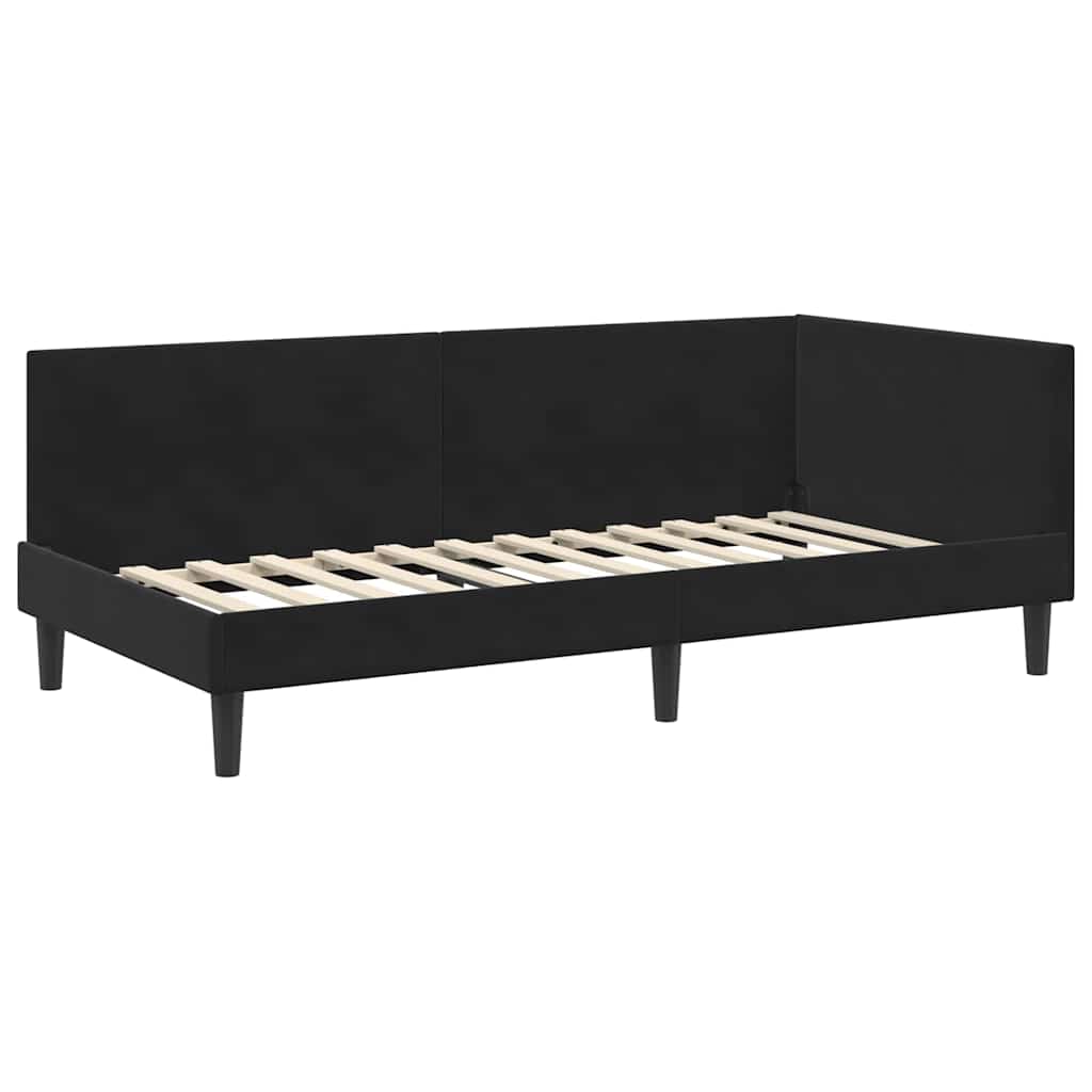 Corner Bed Frame with Headboard Black 90 cm x 190 cm Velvet