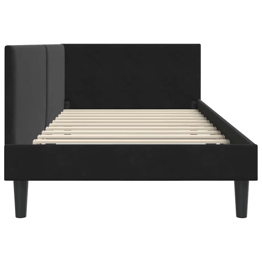 Corner Bed Frame with Headboard Black 90 cm x 190 cm Velvet
