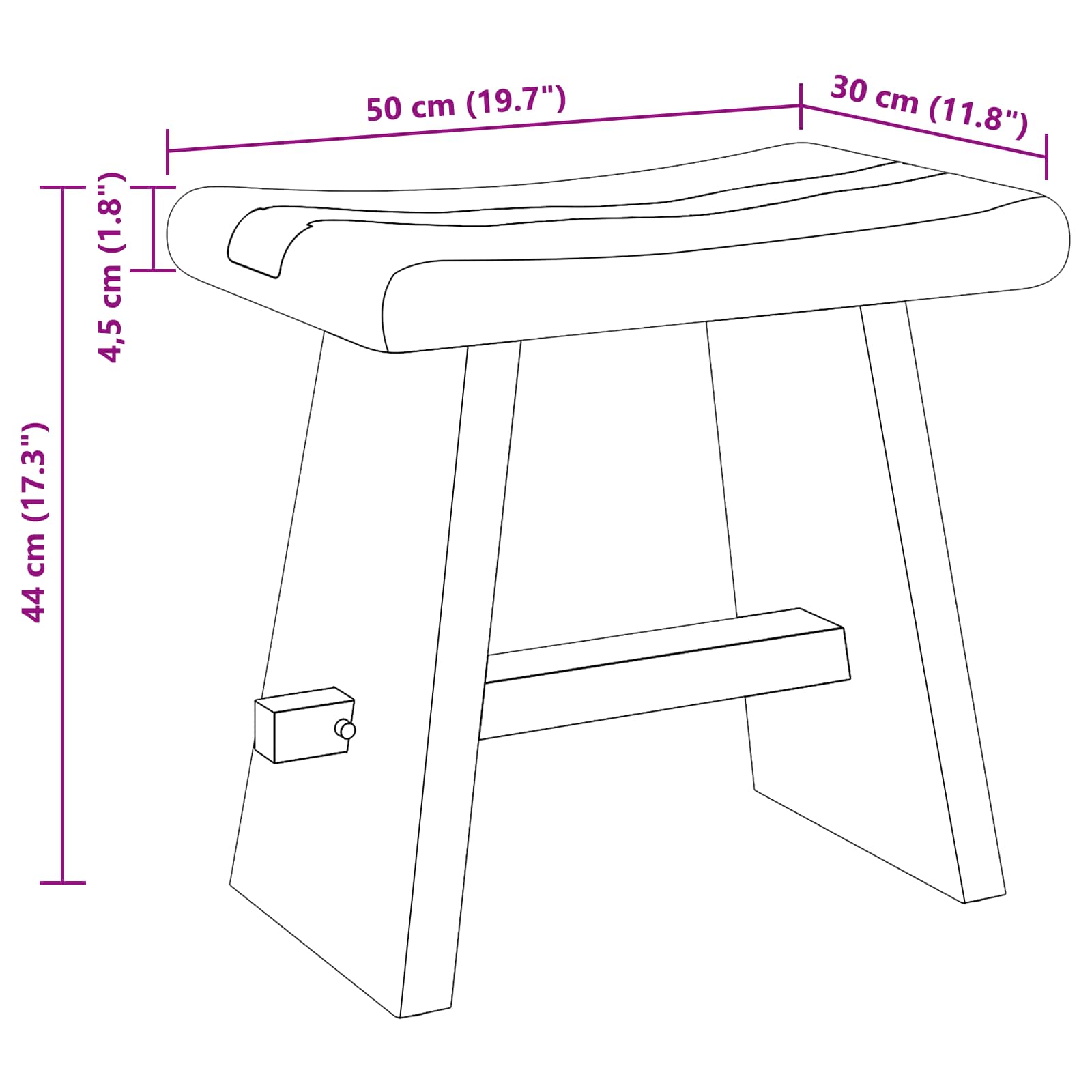 Shower Stool Natural 50 x 30 x 44 cm Solid Suar Wood