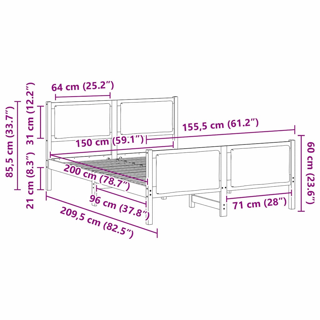 Bed Frame with Headboard Dark Grey 150 x 200 cm Fabric