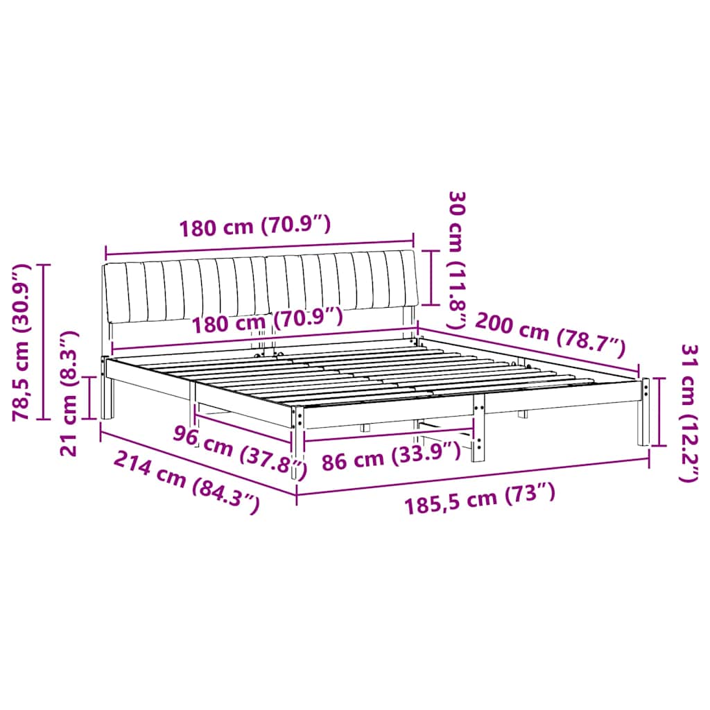 Bed frame Brown and dark grey 180 x 200 cm Solid pine wood