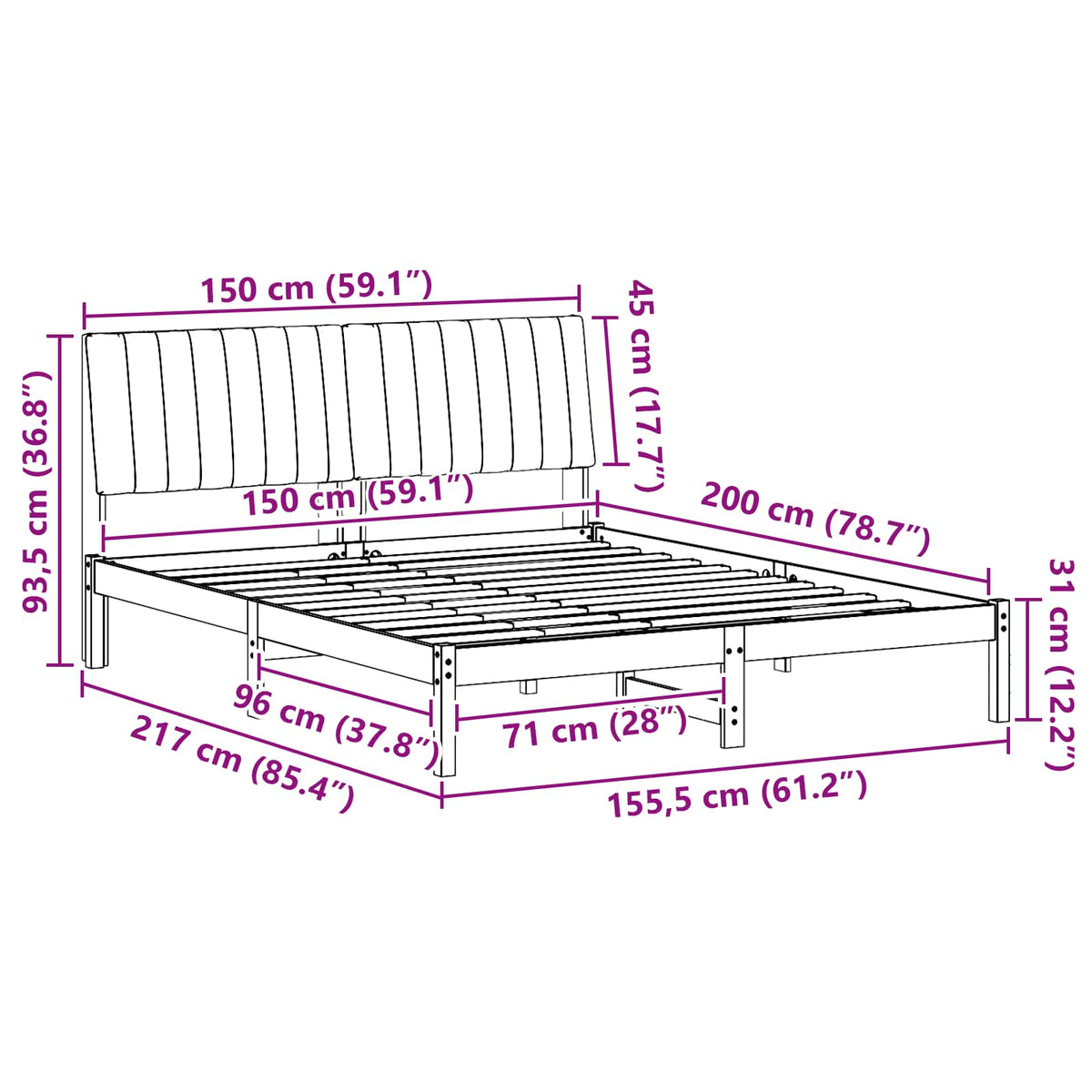 Bed Frame with Headboard Brown 150 x 200 cm Solid Pine Wood