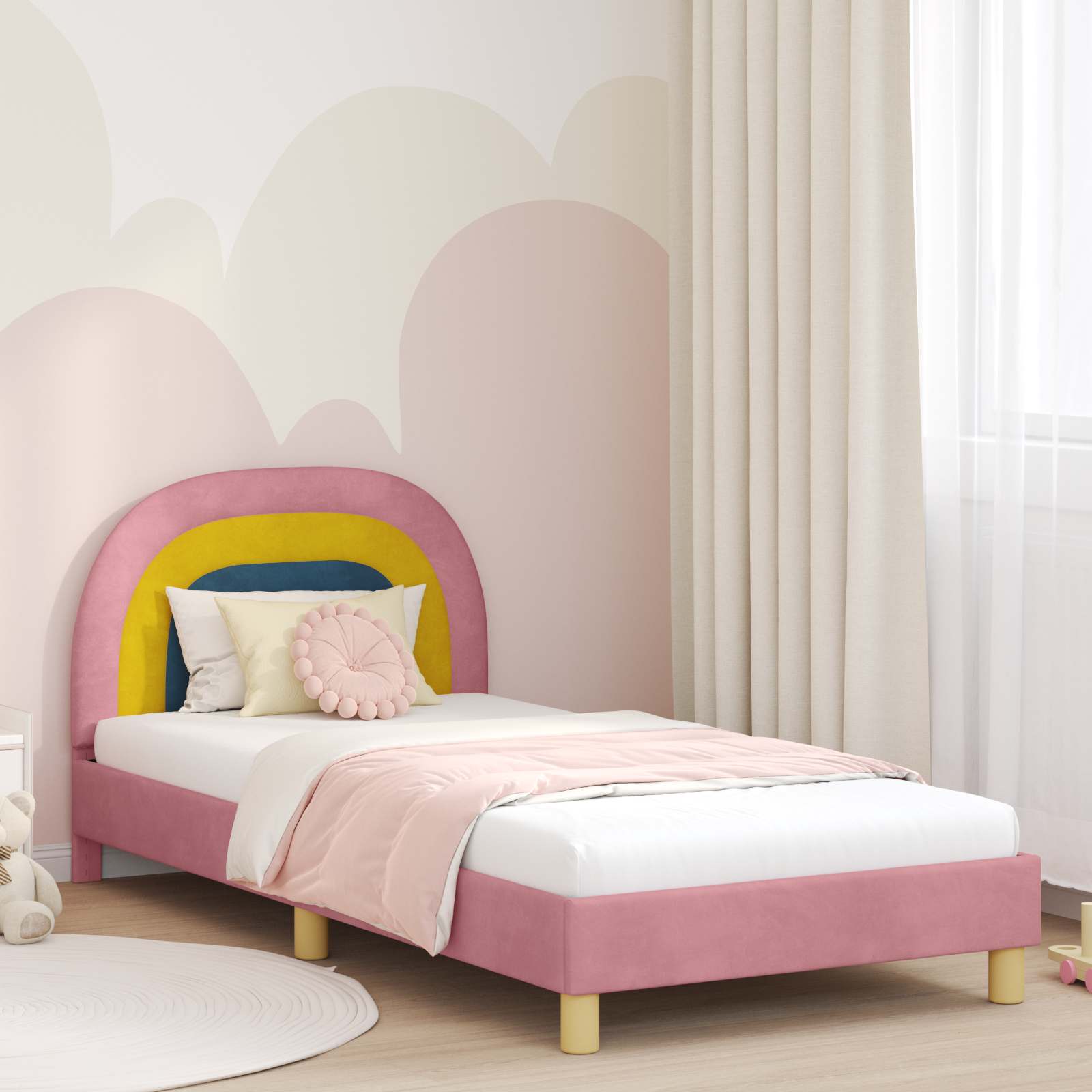 Kids'Bed Frame with Headboard Pink 90 x 190 cm Velvet