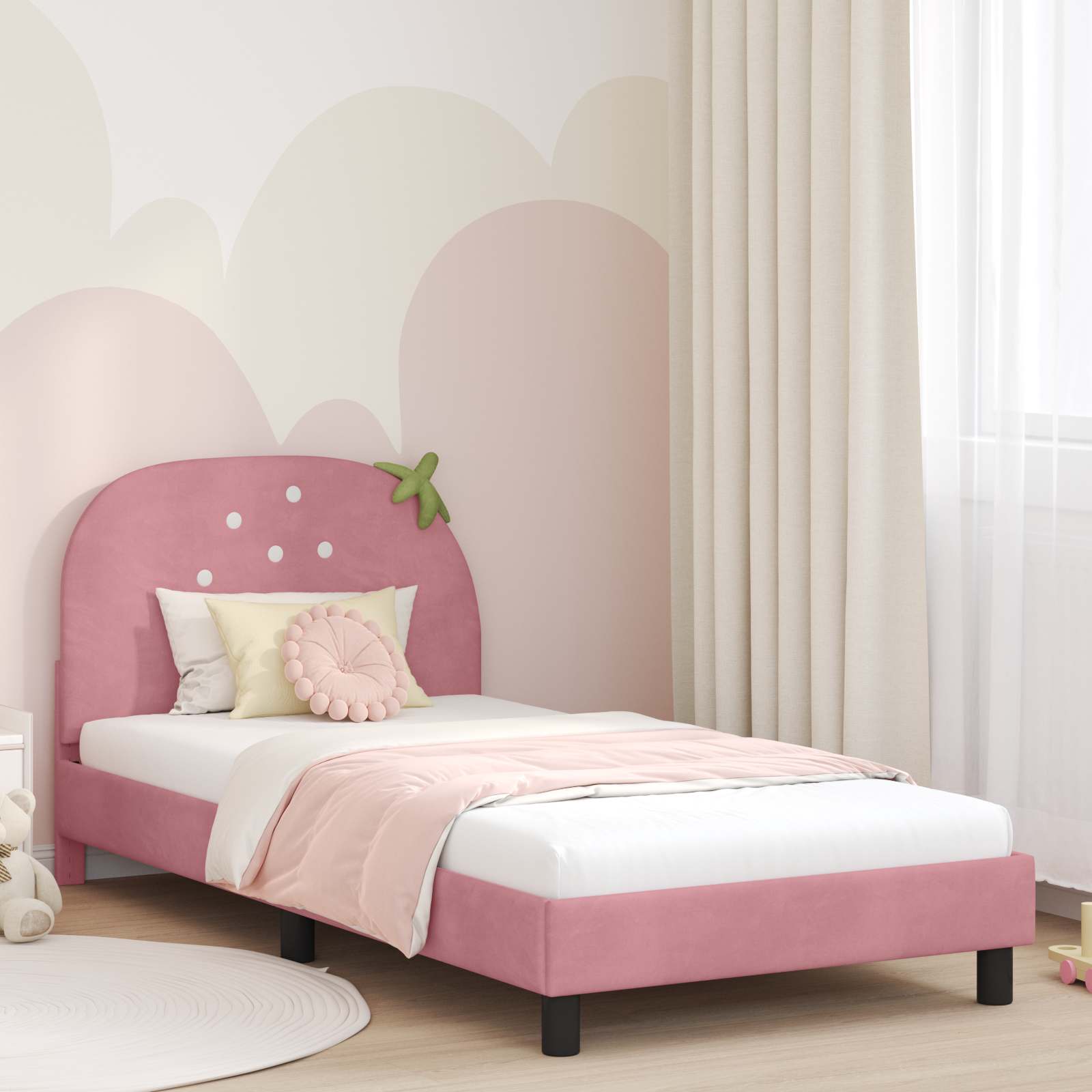 Kids'Bed Frame with Headboard Pink 90 x 190 cm Velvet