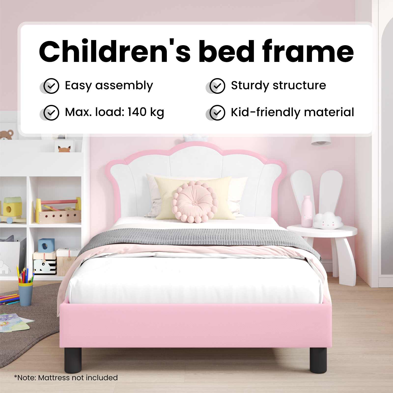 Kids'Bed Frame with Headboard Pink 90 x 190 cm PU