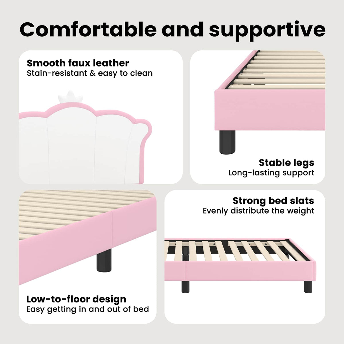 Kids'Bed Frame with Headboard Pink 90 x 190 cm PU