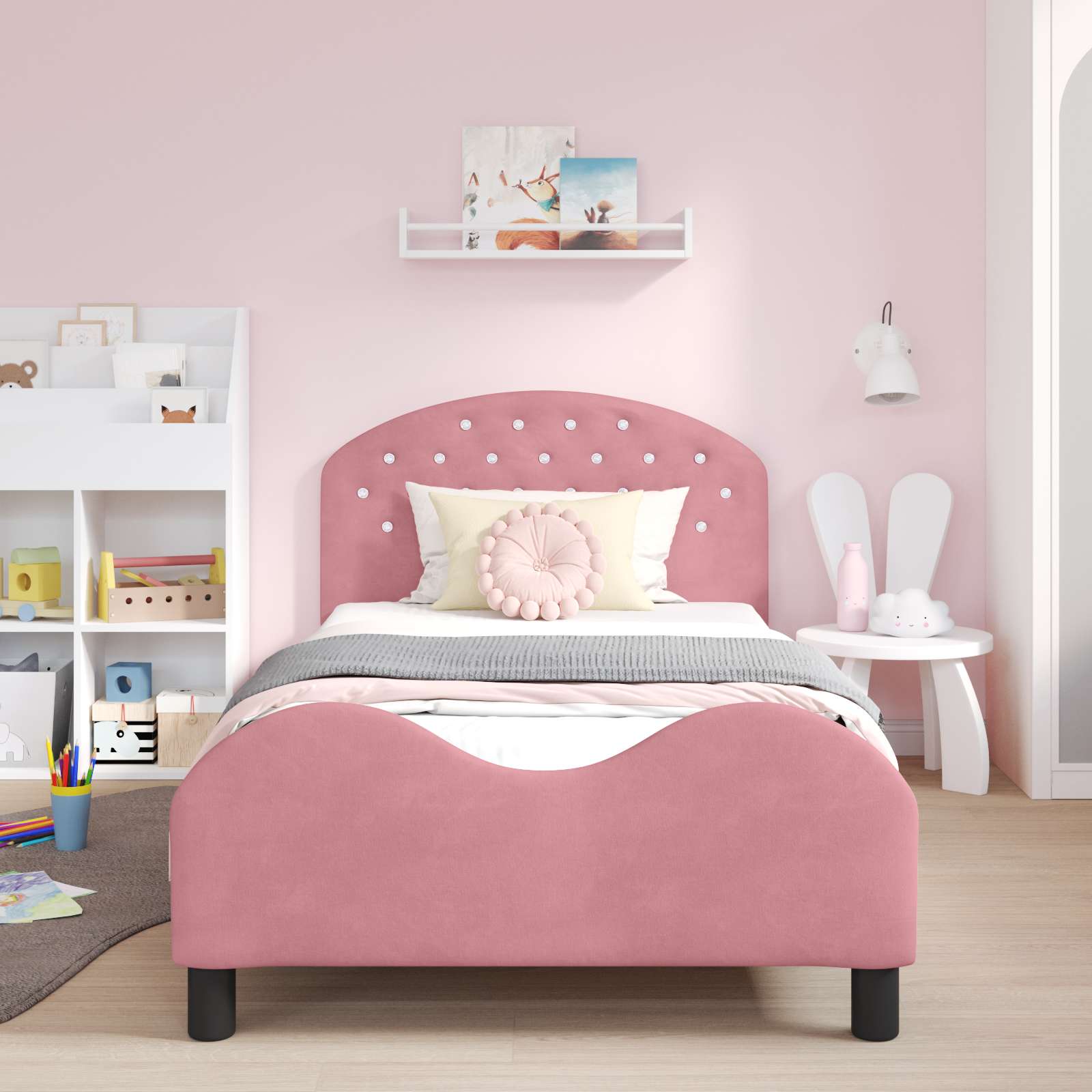 Kids'Bed Frame with Headboard Pink 90 x 190 cm Velvet